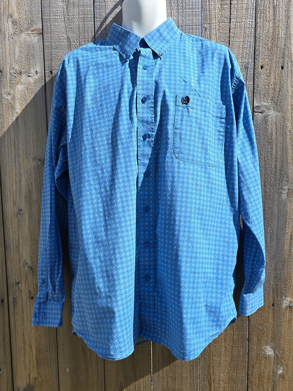 Cinch Shirt Mens Large Blue Pattern Button Down Long Sleeve Stretch Western